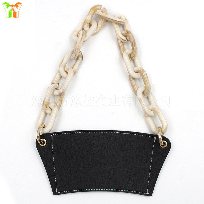 Wholesale PU Leather Coffee Cup Detachable Chain Cup Holder JDC-CUP-YouZ001 Cup Holder 悠智 Black yellow white marble Wholesale Jewelry JoyasDeChina Joyas De China
