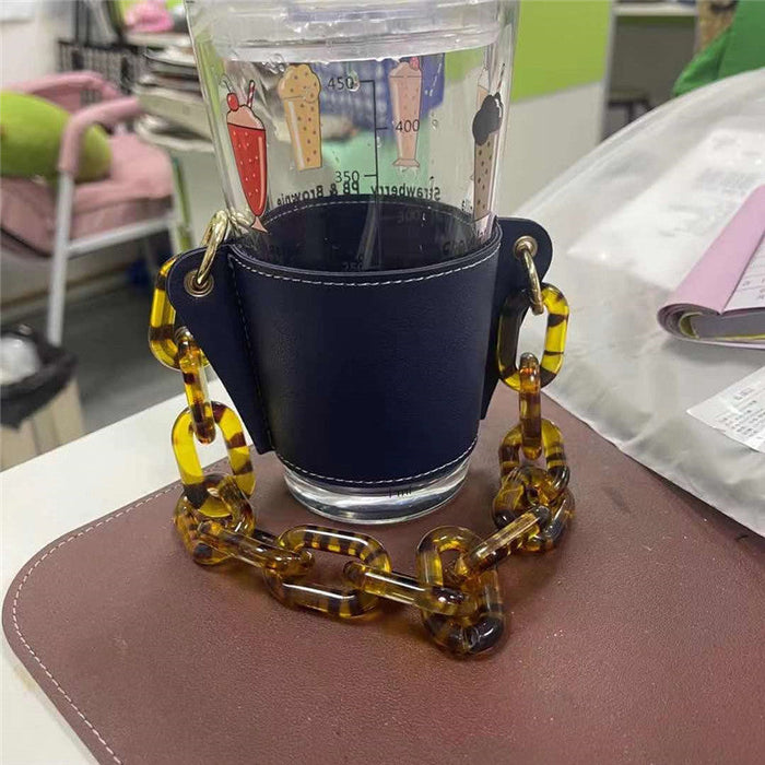 Wholesale PU Leather Coffee Cup Detachable Chain Cup Holder JDC-CUP-YouZ001 Cup Holder 悠智 blue amber chain Wholesale Jewelry JoyasDeChina Joyas De China