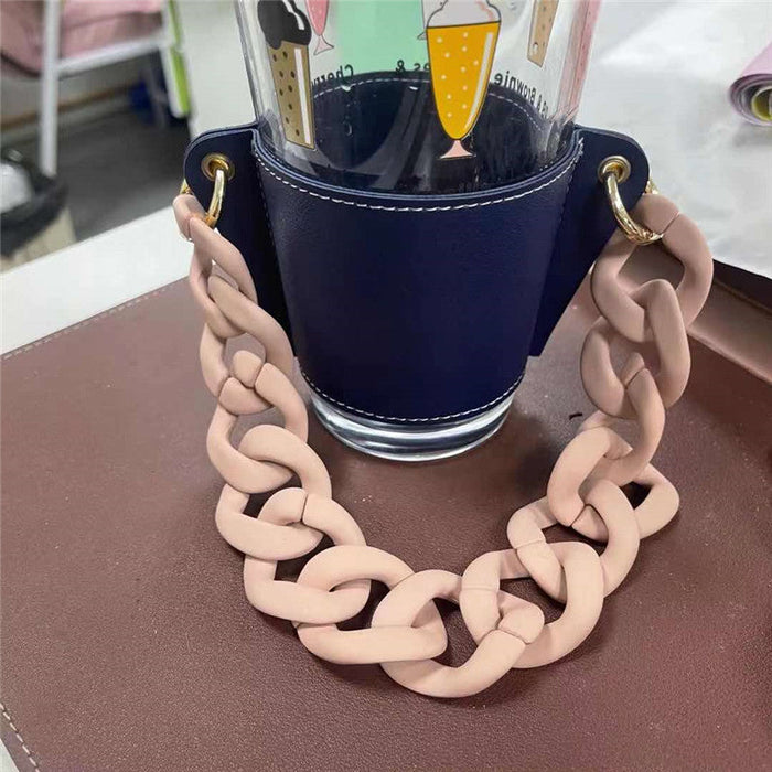 Wholesale PU Leather Coffee Cup Detachable Chain Cup Holder JDC-CUP-YouZ001 Cup Holder 悠智 Blue pink chain Wholesale Jewelry JoyasDeChina Joyas De China