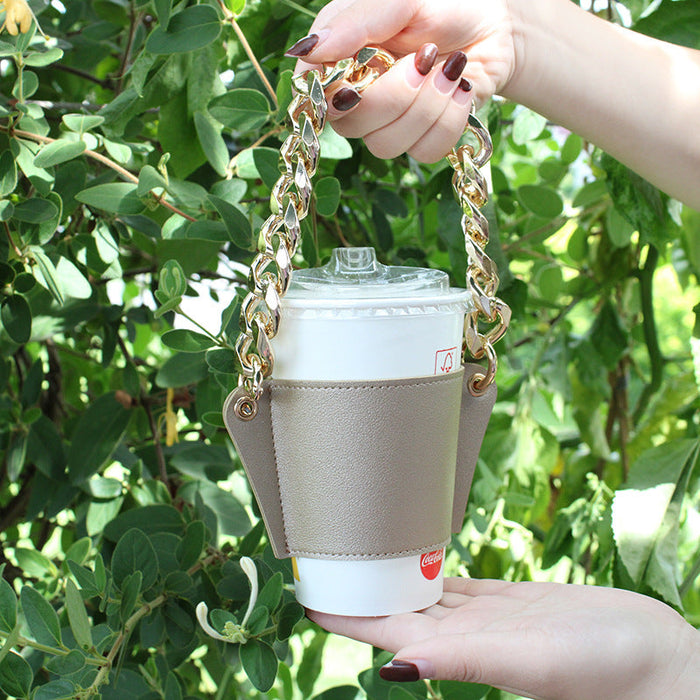 Wholesale PU Leather Coffee Cup Detachable Chain Cup Holder JDC-CUP-YouZ001 Cup Holder 悠智 Golden golden iron chains Wholesale Jewelry JoyasDeChina Joyas De China