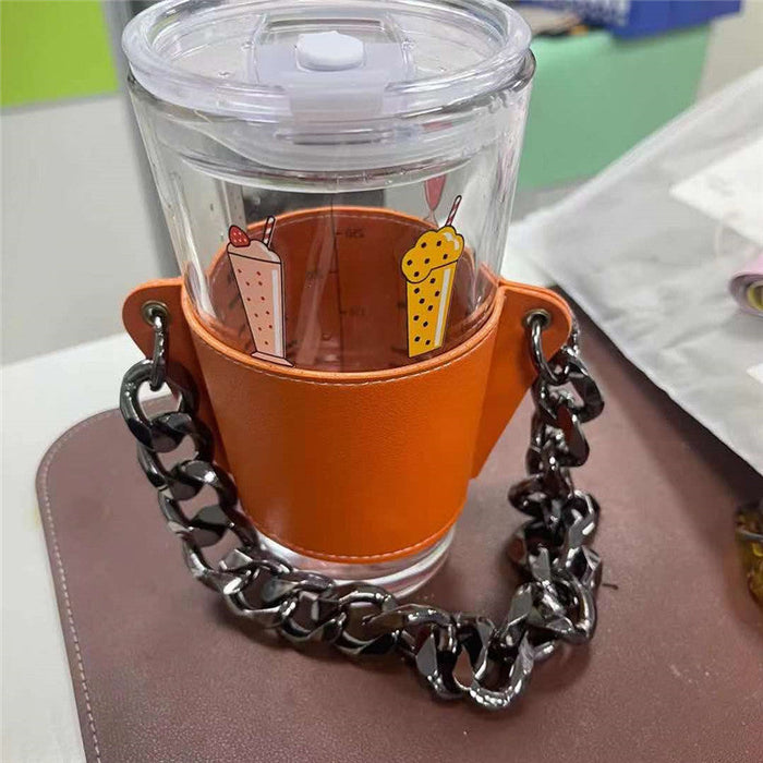 Wholesale PU Leather Coffee Cup Detachable Chain Cup Holder JDC-CUP-YouZ001 Cup Holder 悠智 Orange chain bar Wholesale Jewelry JoyasDeChina Joyas De China