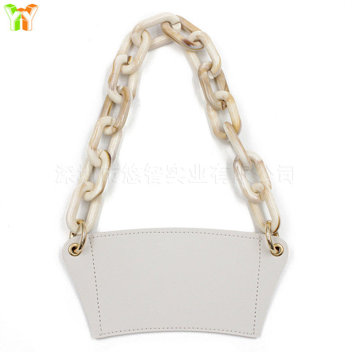 Wholesale PU Leather Coffee Cup Detachable Chain Cup Holder JDC-CUP-YouZ001 Cup Holder 悠智 White yellowish white marble Wholesale Jewelry JoyasDeChina Joyas De China