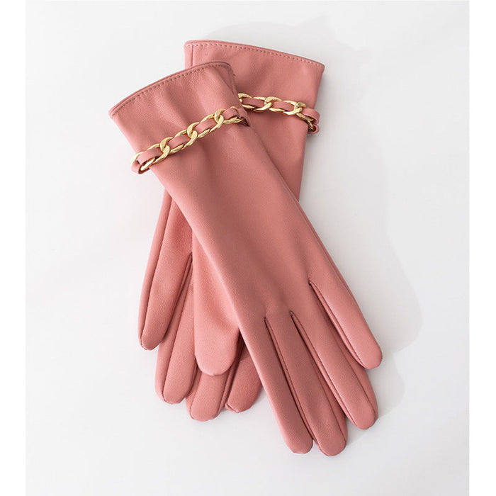 Wholesale PU leather plus velvet warm women's gloves JDC-GS-BX-011 Gloves 伯循 pink one size Wholesale Jewelry JoyasDeChina Joyas De China
