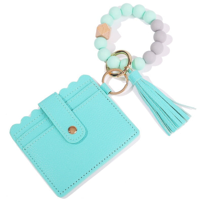 Wholesale PU Leather Silicone Beaded Tassel Card Holder Keychain JDC-KC-JinHan002 Keychains 金涵 #2 Wholesale Jewelry JoyasDeChina Joyas De China