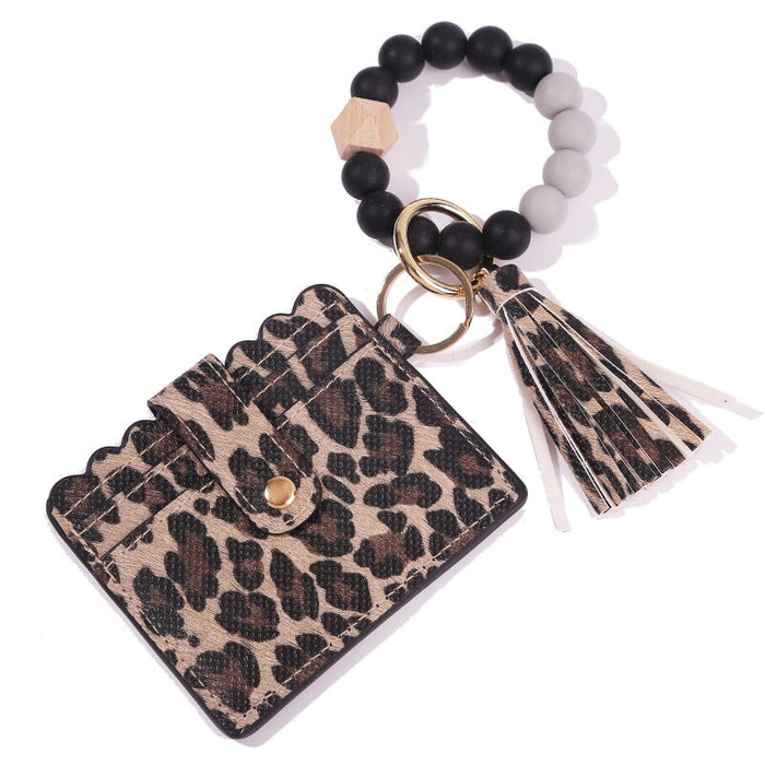Wholesale PU Leather Silicone Beaded Tassel Card Holder Keychain JDC-KC-JinHan002 Keychains 金涵 Wholesale Jewelry JoyasDeChina Joyas De China