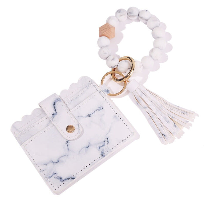 Wholesale PU Leather Silicone Beaded Tassel Card Holder Keychain JDC-KC-JinHan002 Keychains 金涵 Wholesale Jewelry JoyasDeChina Joyas De China
