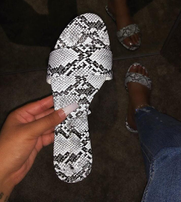 Bulk Jewelry Wholesale PU leather snake skin pattern one-line slippers JDC-SP-GQ011 Wholesale factory from China YIWU China