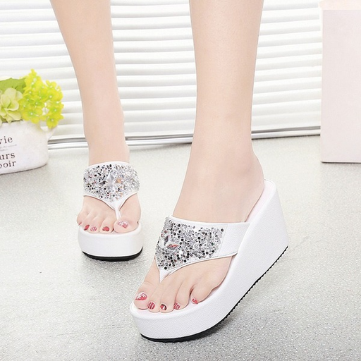 Bulk Jewelry Wholesale PU leather water drill muffin bottom slope heel slippers JDC-SP-GQ046 Wholesale factory from China YIWU China