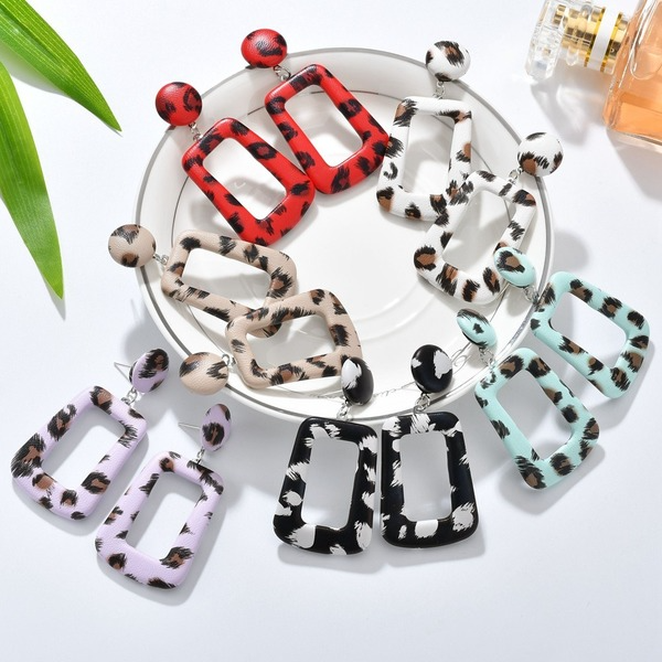 Bulk Jewelry Wholesale PU leopard print trapezoidal hollow Earrings JDC-ES-bq023 Wholesale factory from China YIWU China