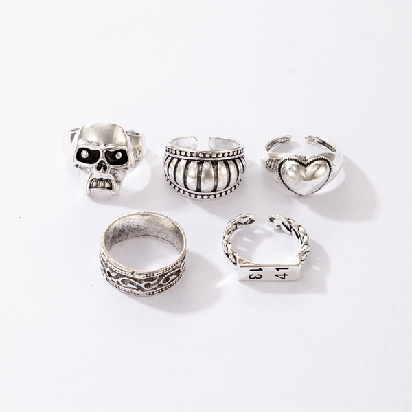 Wholesale punk style Skull Ring 5-piece set JDC-RS-C257 Rings JoyasDeChina Wholesale Jewelry JoyasDeChina Joyas De China