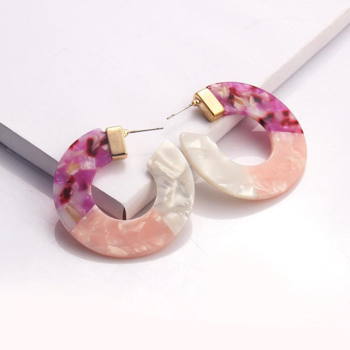Wholesale purple acetic acid sheet three-color stitched c-shaped earrings JDC-ES-RXYN001 Earrings JoyasDeChina violet Wholesale Jewelry JoyasDeChina Joyas De China