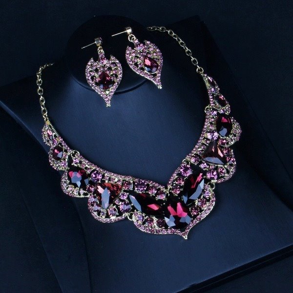 Wholesale purple crystal necklace earring set JDC-ST-Qianm009 Suit 千漠 Wholesale Jewelry JoyasDeChina Joyas De China