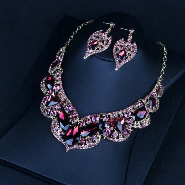 Wholesale purple crystal necklace earring set JDC-ST-Qianm009 Suit 千漠 Wholesale Jewelry JoyasDeChina Joyas De China