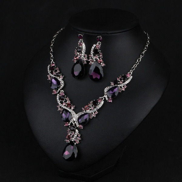 Wholesale purple crystal wedding, dress earrings necklace set JDC-ST-Qianm021 千漠 Wholesale Jewelry JoyasDeChina Joyas De China