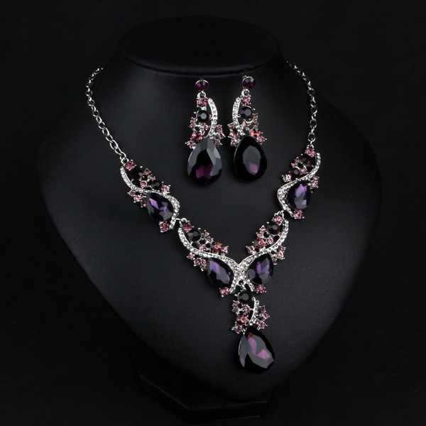 Wholesale purple crystal wedding, dress earrings necklace set JDC-ST-Qianm021 千漠 Wholesale Jewelry JoyasDeChina Joyas De China