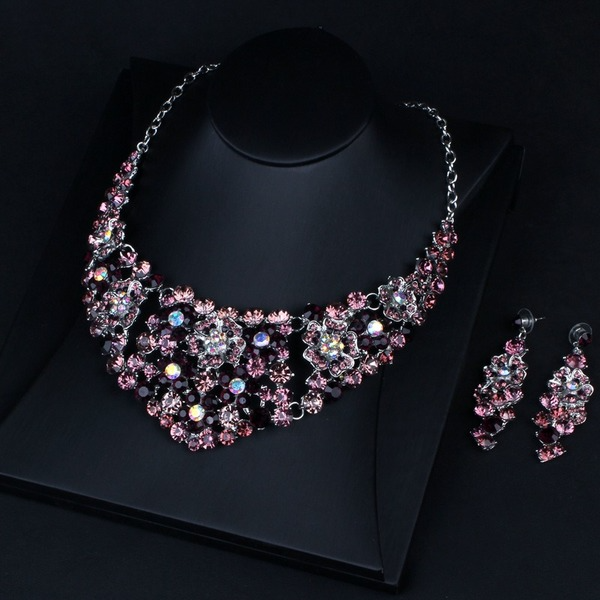 Wholesale purple crystal wedding, dress earrings necklace set JDC-ST-Qianm022 Suit 千漠 Wholesale Jewelry JoyasDeChina Joyas De China
