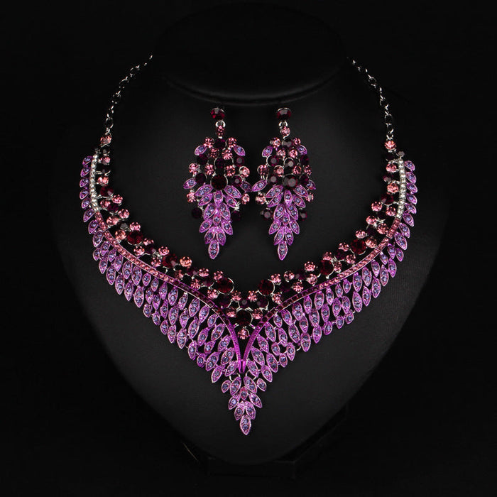 Wholesale purple wedding, dress earrings crystal necklace set JDC-ST-Qianm024 JoyasDeChina Wholesale Jewelry JoyasDeChina Joyas De China
