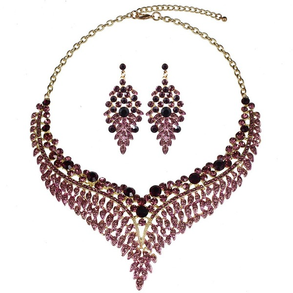 Wholesale purple wedding, dress earrings crystal necklace set JDC-ST-Qianm024 JoyasDeChina Wholesale Jewelry JoyasDeChina Joyas De China