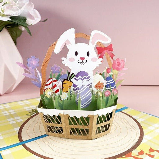 Wholesale Rabbit Flower Basket Card Paper Greeting Card MOQ≥2 JDC-GC-QW022 Greeting Card 奇蚁文化 Wholesale Jewelry JoyasDeChina Joyas De China