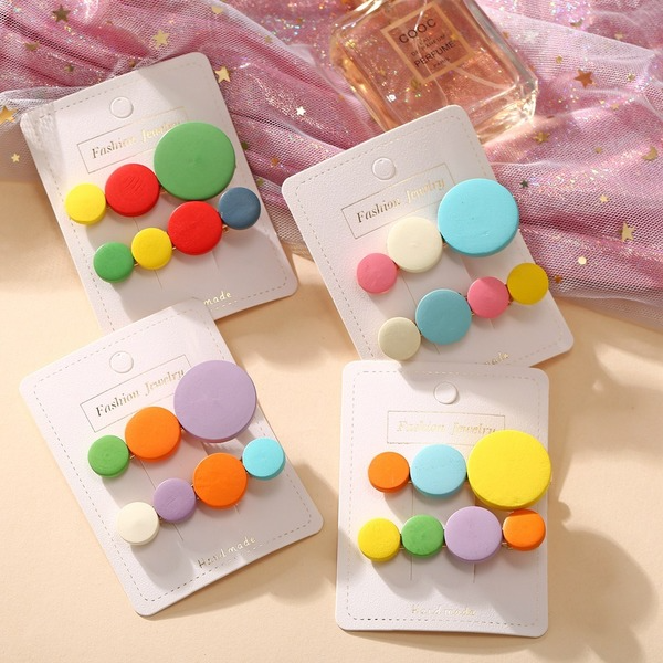 Bulk Jewelry Wholesale rainbow-colored wooden round hair clip JDC-ES-F286 Wholesale factory from China YIWU China