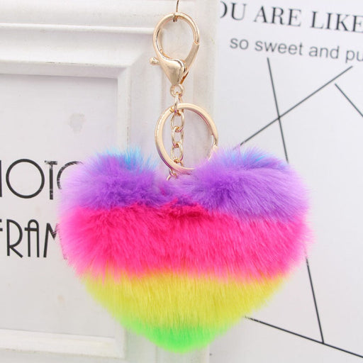 Wholesale Rainbow Love Hair Ball Imitation Rex Rabbit Fur Keychain JDC-KC-Zuge022 Keychains 祖格 Rainbow / Wholesale Jewelry JoyasDeChina Joyas De China