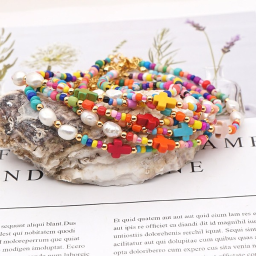 Bulk Jewelry Wholesale Rainbow Rice Beads Cross Baroque Natural Freshwater Pearl Anklet JDC-gbh262 Wholesale factory from China YIWU China
