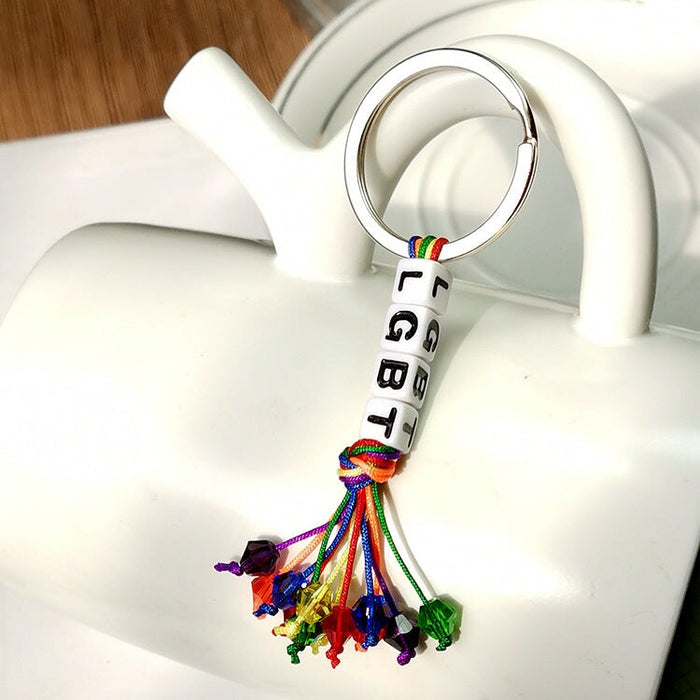 Wholesale rainbow tassel letter color woven LGBT keychain MOQ≥2 JDC-KC-HaoL001 Keychains 豪灵 Wholesale Jewelry JoyasDeChina Joyas De China