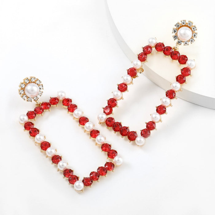 Wholesale rectangular alloy inlaid pearl earrings JDC-ES-JL100 Earrings JoyasDeChina red Wholesale Jewelry JoyasDeChina Joyas De China