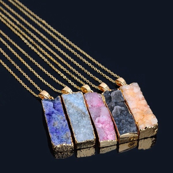 Wholesale rectangular colored natural stone with gilt edge Necklaces MOQ≥2 JDC-NE-Aof008 Necklaces 傲凡 Wholesale Jewelry JoyasDeChina Joyas De China