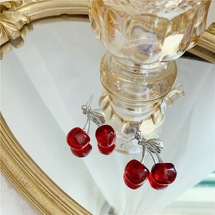Wholesale red acrylic cherry earrings JDC-ES-YQ001 Earrings JoyasDeChina Main Color +925 Silver Needle Wholesale Jewelry JoyasDeChina Joyas De China