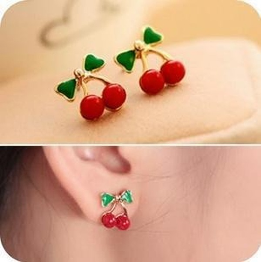 Bulk Jewelry Wholesale red alloy cherry bow earrings JDC-ES-RL119 Wholesale factory from China YIWU China