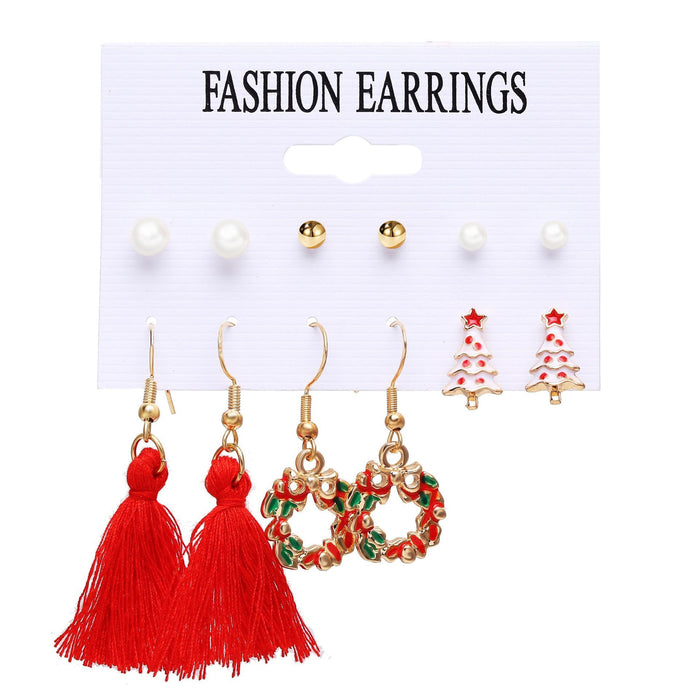 Wholesale red alloy Christmas pearl tassel stud set 6 pairs JDC-ES-F337 Earrings JoyasDeChina B04-02-15 Wholesale Jewelry JoyasDeChina Joyas De China