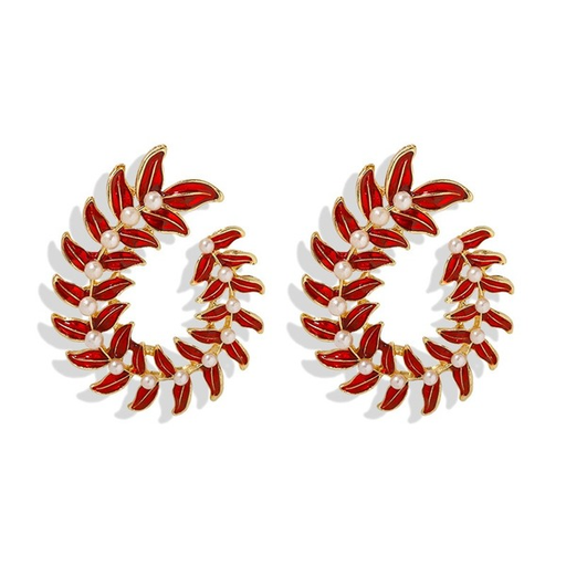 Bulk Jewelry Wholesale red alloy drip oil set pearl earrings JDC-ES-V056 Wholesale factory from China YIWU China