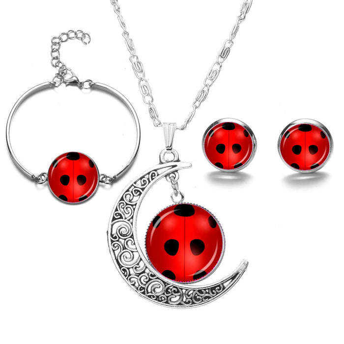 Wholesale red alloy lady bug moon necklace set JDC-NE-SongX005 Necklaces 淞香 1 Wholesale Jewelry JoyasDeChina Joyas De China
