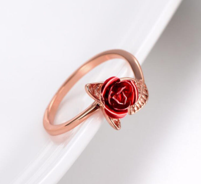 Wholesale red alloy rose flower ring JDC-RS-SF003 Rings 少峰 Rose gold Adjustable opening Wholesale Jewelry JoyasDeChina Joyas De China