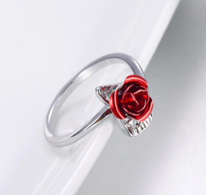 Wholesale red alloy rose flower ring JDC-RS-SF003 Rings 少峰 silver Adjustable opening Wholesale Jewelry JoyasDeChina Joyas De China