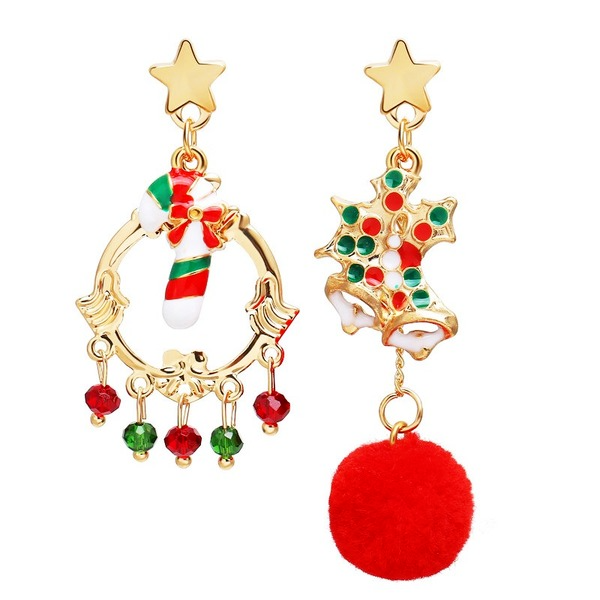 Bulk Jewelry Wholesale red alloy star hair ball candy Christmas earrings  JDC-ES-F336 Wholesale factory from China YIWU China