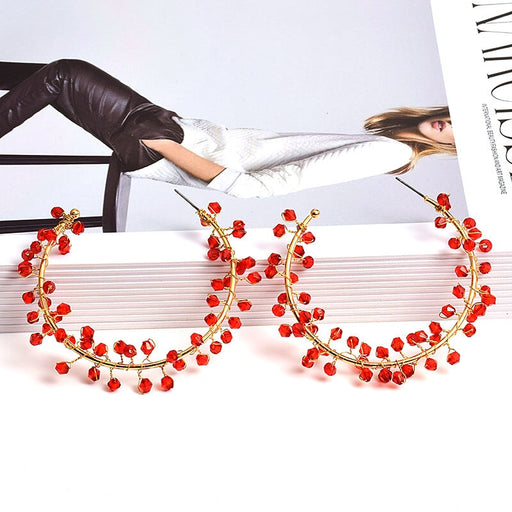 Wholesale Red Bead Plating Alloy Rhinestone Earrings JDC-ES-SK087 Earrings 深刻 Wholesale Jewelry JoyasDeChina Joyas De China