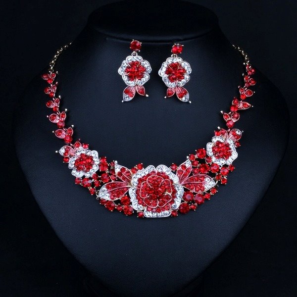 Wholesale red crystal earrings necklace set JDC-ST-Qianm007 Suit 千漠 Wholesale Jewelry JoyasDeChina Joyas De China
