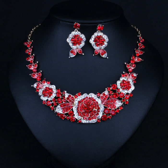 Wholesale red crystal earrings necklace set JDC-ST-Qianm007 Suit 千漠 Red Wholesale Jewelry JoyasDeChina Joyas De China