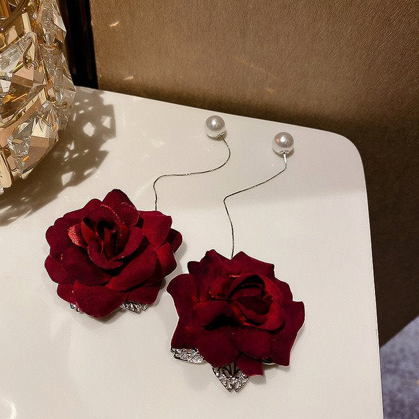 Wholesale red flower Pearl Earrings JDC-ES-BY052 Earrings 宝钰 Wholesale Jewelry JoyasDeChina Joyas De China