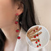 Wholesale red flower Pearl Earrings JDC-ES-BY052 Earrings 宝钰 red1 Wholesale Jewelry JoyasDeChina Joyas De China