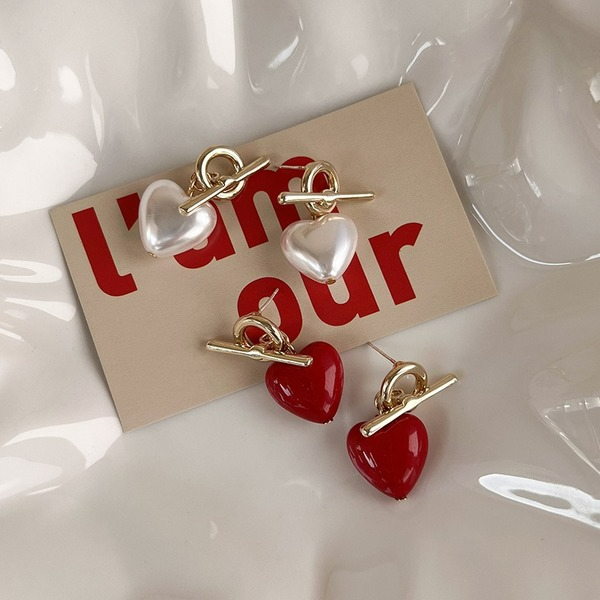 Wholesale red love pearl earrings JDC-ES-MS165 Earrings JoyasDeChina Wholesale Jewelry JoyasDeChina Joyas De China