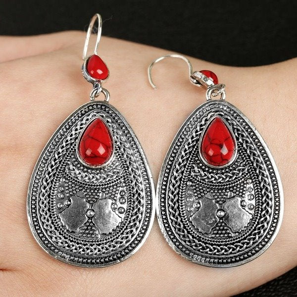Wholesale red pine gem metal earrings JDC-ES-WN026 Earrings 薇妮 Wholesale Jewelry JoyasDeChina Joyas De China