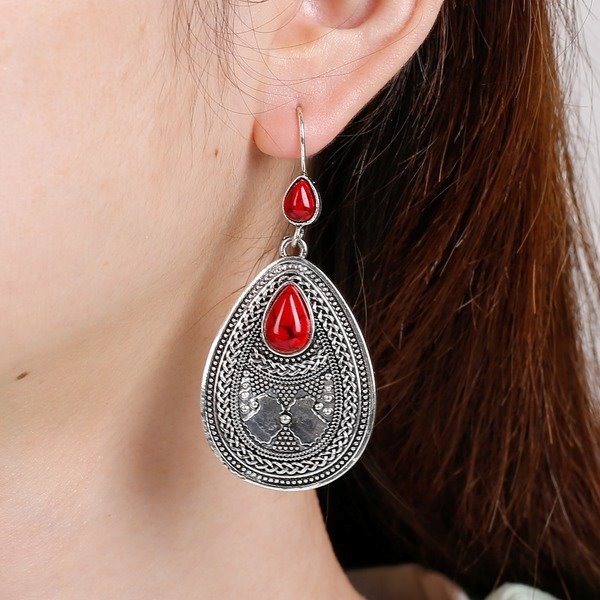 Wholesale red pine gem metal earrings JDC-ES-WN026 Earrings 薇妮 Wholesale Jewelry JoyasDeChina Joyas De China