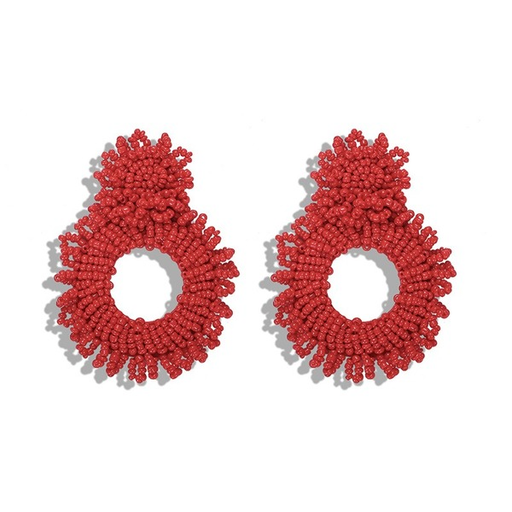 Bulk Jewelry Wholesale red resin bohemian round hollow rice bead earrings JDC-ES-V080 Wholesale factory from China YIWU China