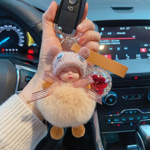 Wholesale red rex rabbit fur soft cute doll Pom Pom Keychain JDC-KC-LX046 Keychains 恋希 Wholesale Jewelry JoyasDeChina Joyas De China