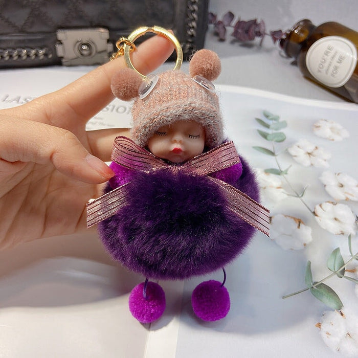 Wholesale red rex rabbit fur soft cute doll Pom Pom Keychain JDC-KC-LX046 Keychains 恋希 Single purple Wholesale Jewelry JoyasDeChina Joyas De China