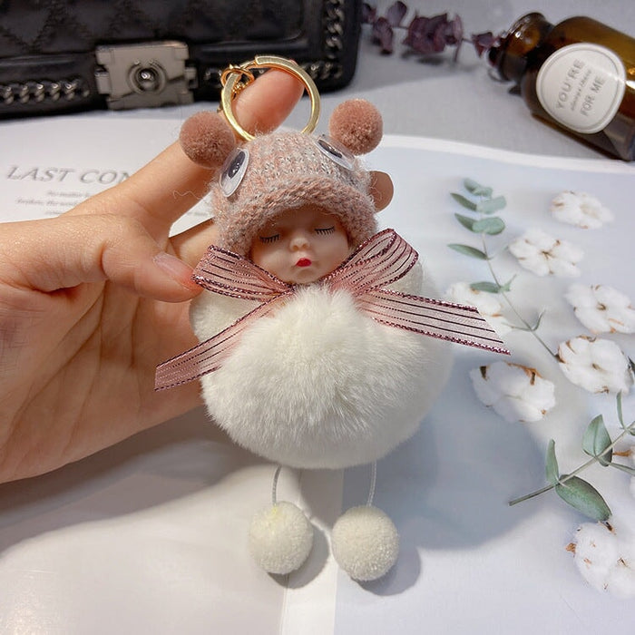 Wholesale red rex rabbit fur soft cute doll Pom Pom Keychain JDC-KC-LX046 Keychains 恋希 Single white Wholesale Jewelry JoyasDeChina Joyas De China