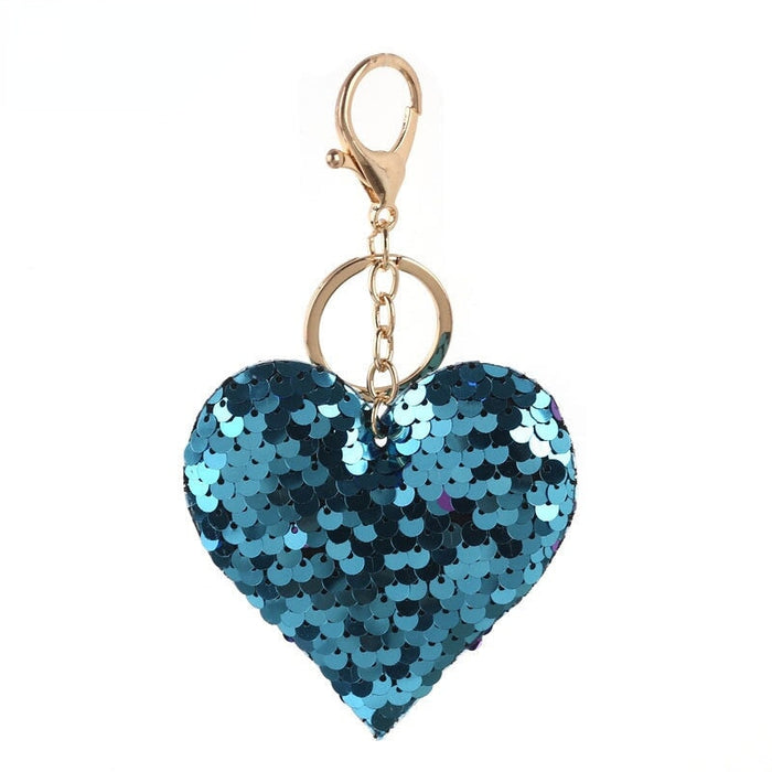 Wholesale Reflective Sequins Heart Keychain JDC-KC-PRY007 Keychains 彭日耀 bright blue Sequin Heart Wholesale Jewelry JoyasDeChina Joyas De China